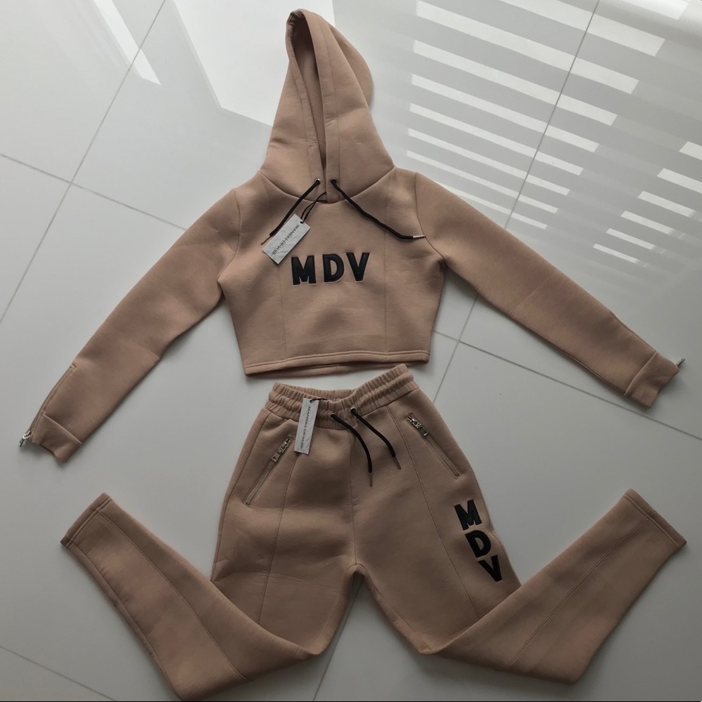 Maniere De Voir Cropped Hoodie + Pants Set